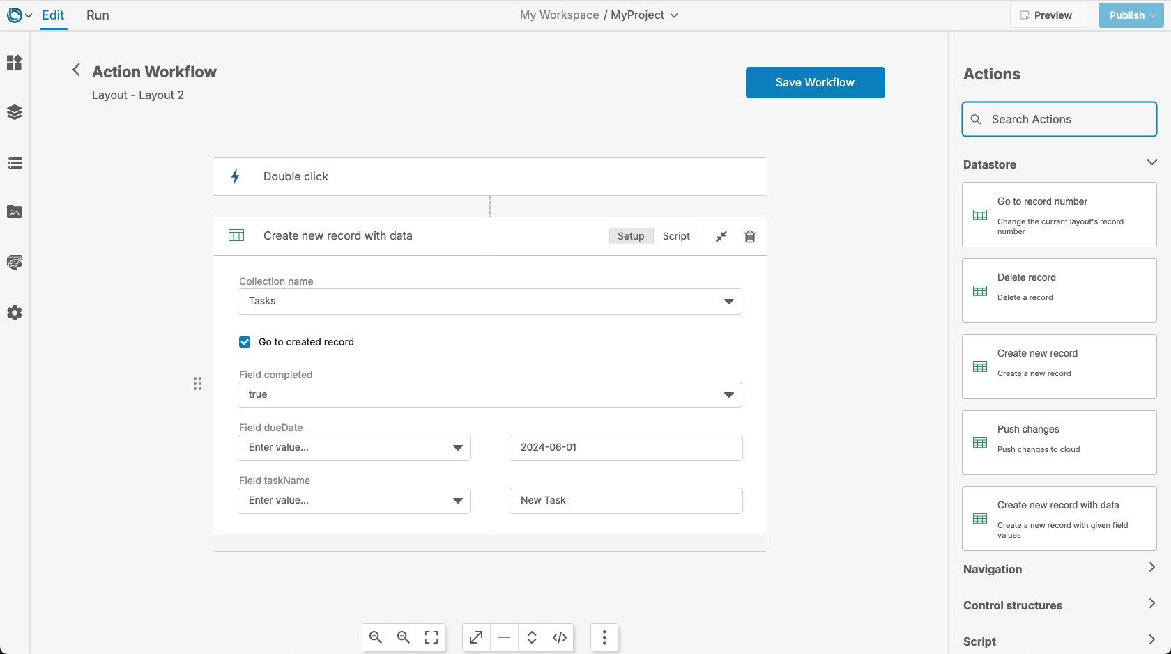 Create New Record with Data Configuration